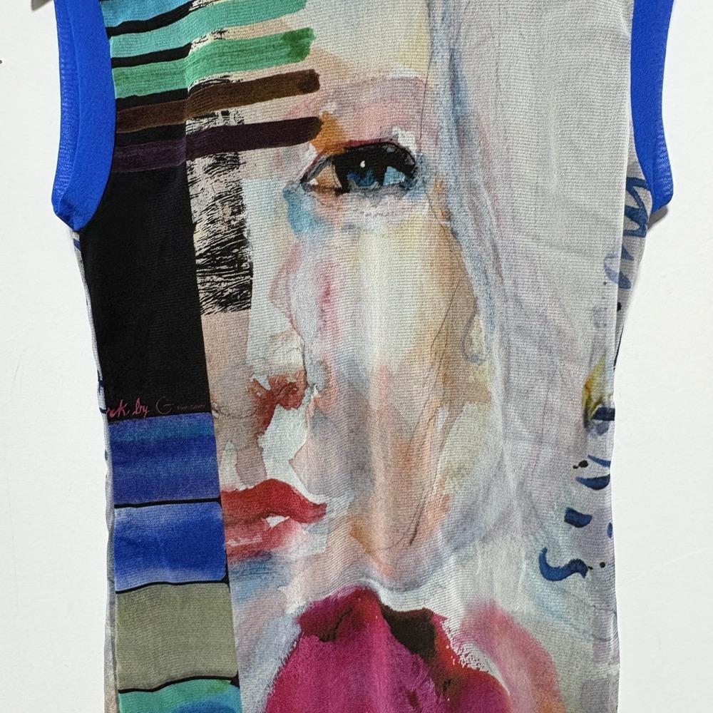 Petit Pois Viviana G Top Womens XL Sleeveless Colorful Mesh Abstract Avant Garde - Picture 4 of 10